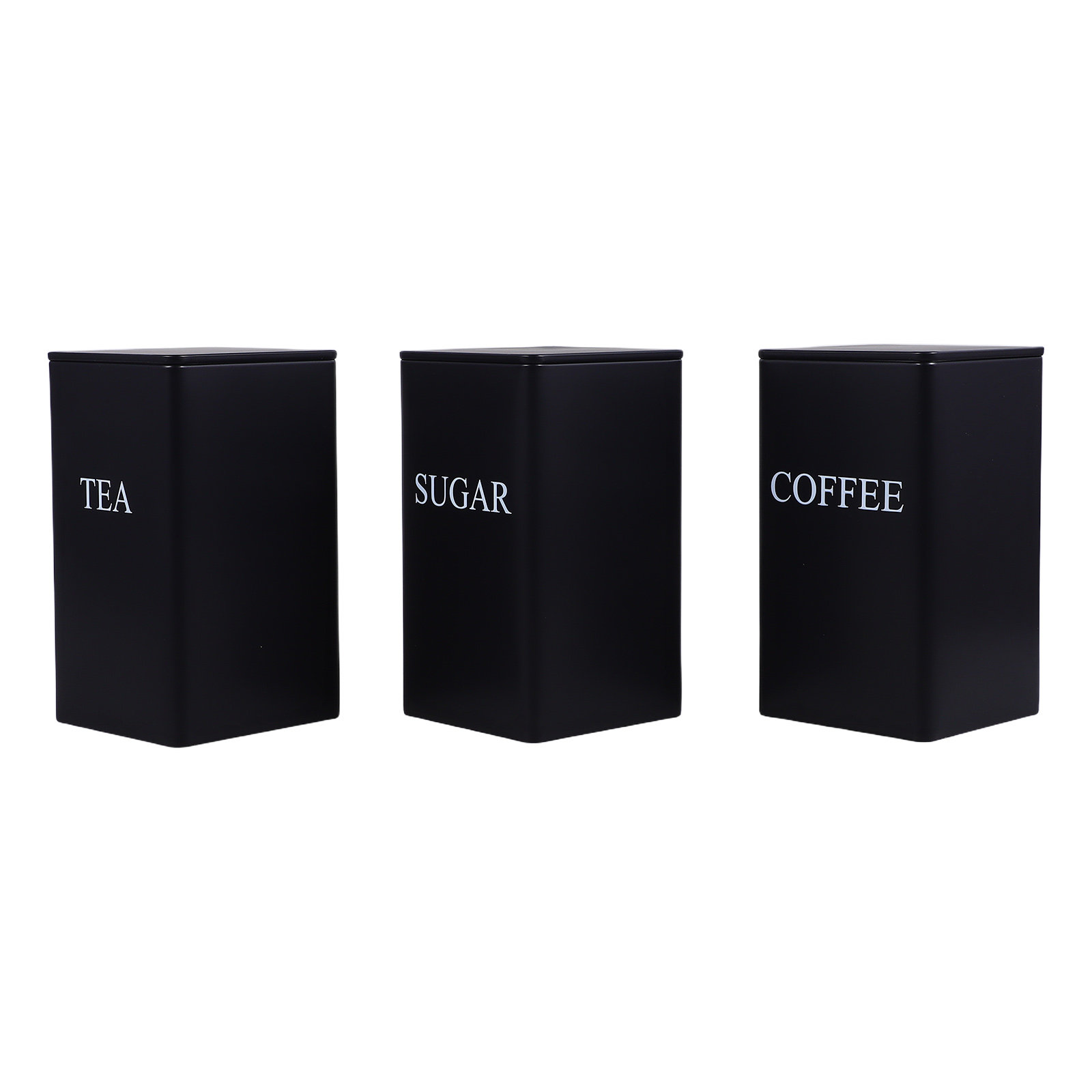 Tea Coffee Sugar Container - 3Pcs Airtight Metal Kitchen Canisters Square