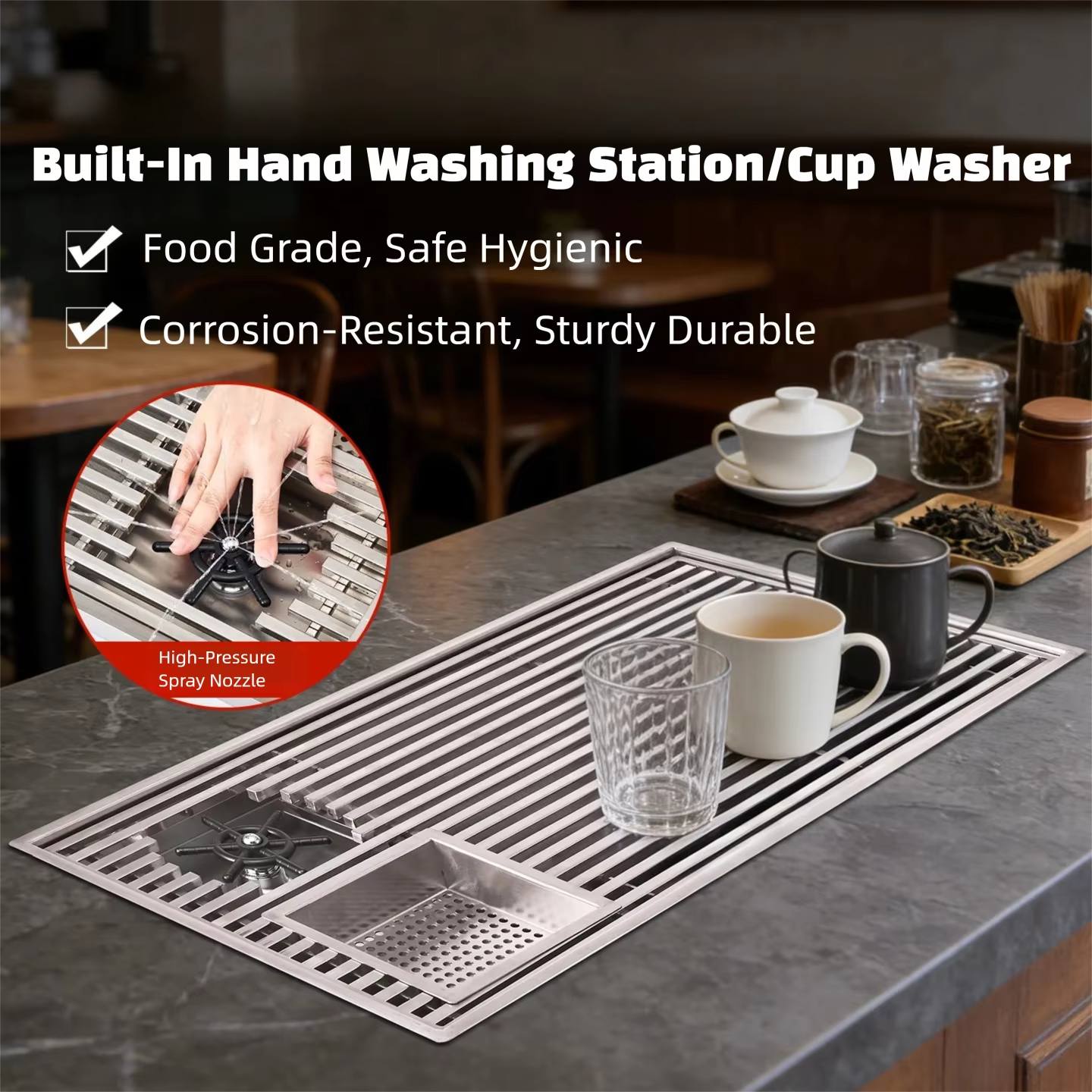 Coffee Tea Station - Modern Inset Tea Tray With Drain