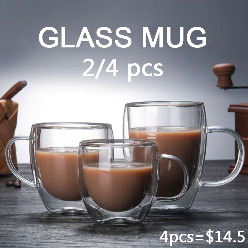 Lemon Tea Coffee - 2/3/4Pcs Double Wall High Borosilicate Glass