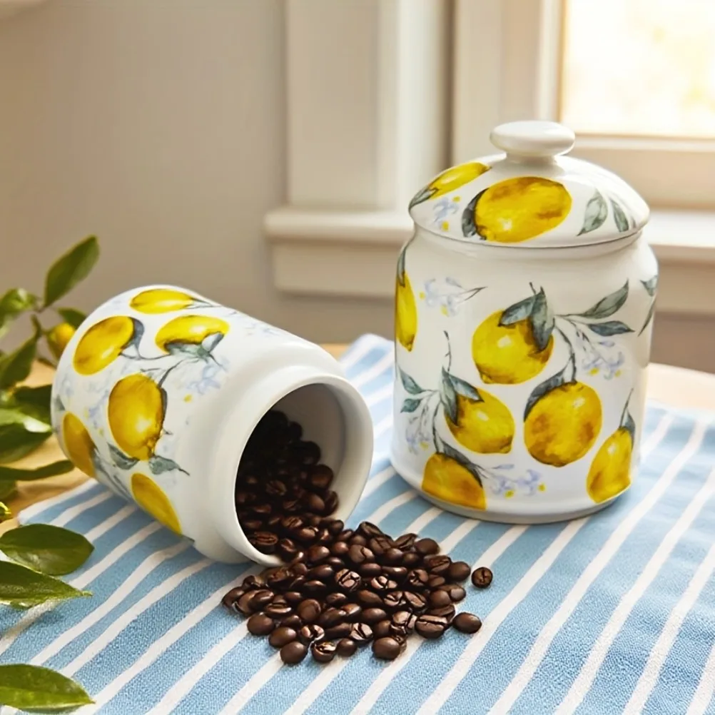 Lemon Tea Coffee - Lemon Patterned Ceramic Storage Jar 1000ml